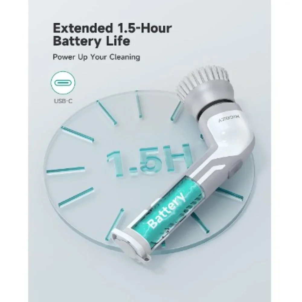 Cordless Electric Spin Scrubber - 2 Speeds - 4 Replaceable Brush Heads - IPX7